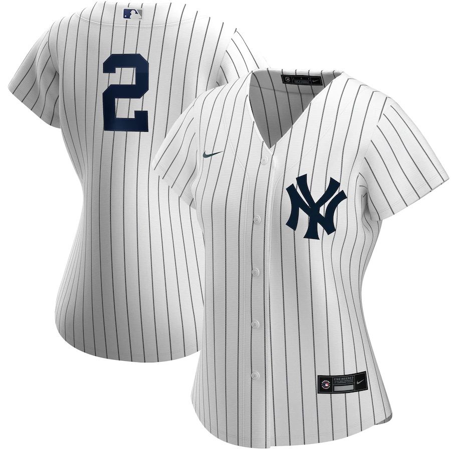 Womens New York Yankees #2 Derek Jeter Nike White Navy Home Replica Player MLB Jerseys